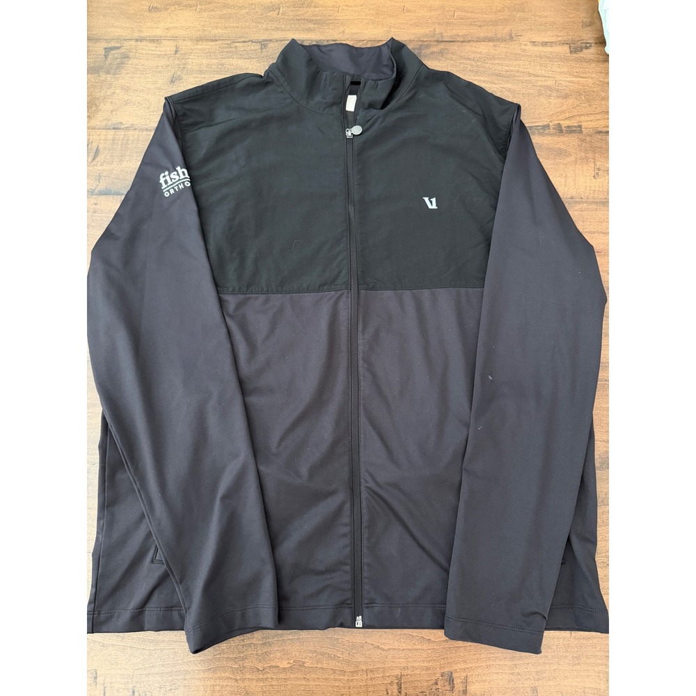 Vuori Mens XL Performance Full Zip Jacket Black Hybrid Stretch Fishbein Logo